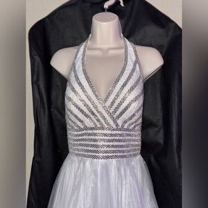 Jonathan Kayne White and Silver Halter Dress size 4 unaltered Brand new w/ tags!